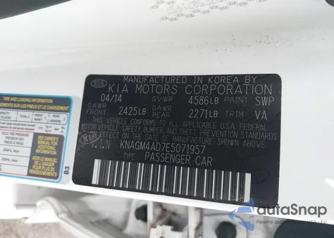 2014 Kia Optima Hybrid Lx from USA, damaged, VIN KNAGM4AD7E5071957